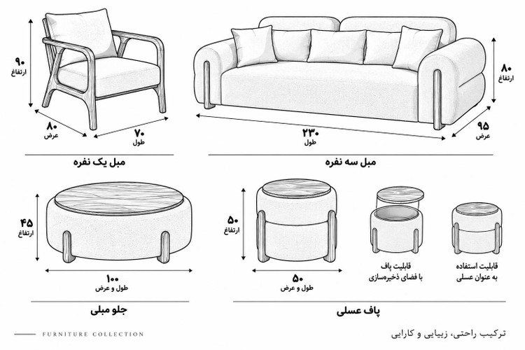 مبلمان راحتی آرشام چوب راش